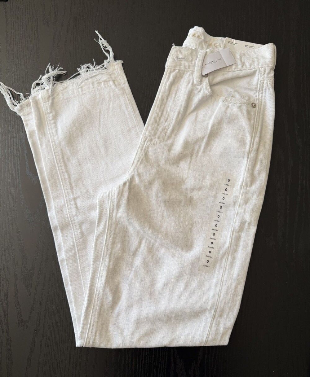 American Eagle Baggy Mom Jeans High Rise, Bright White Sz 0 Short, 25 Waist NWT